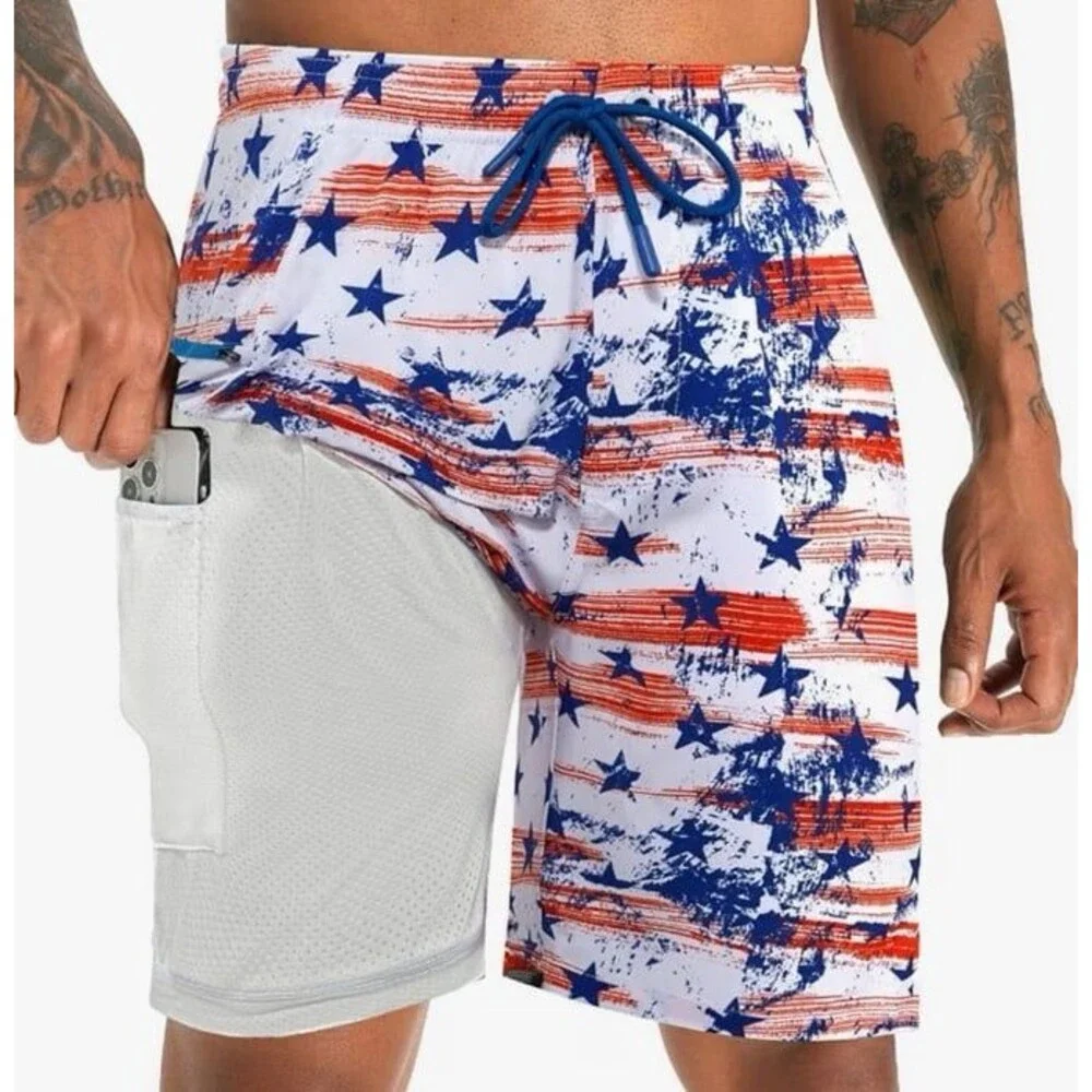 APTRO 2 in 1 Men's Patriotic Swim Trunks 9